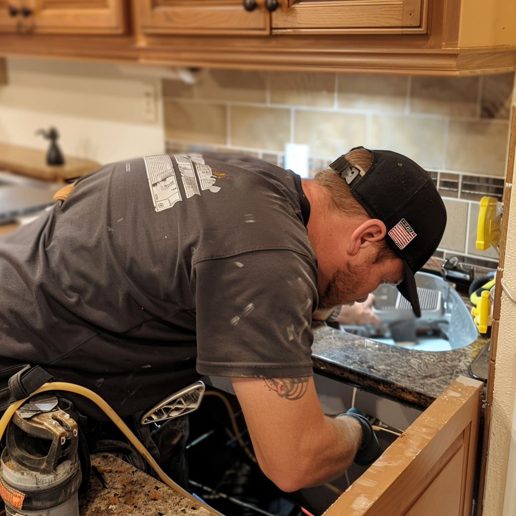 Picture of a plumber working on a kitchen sink